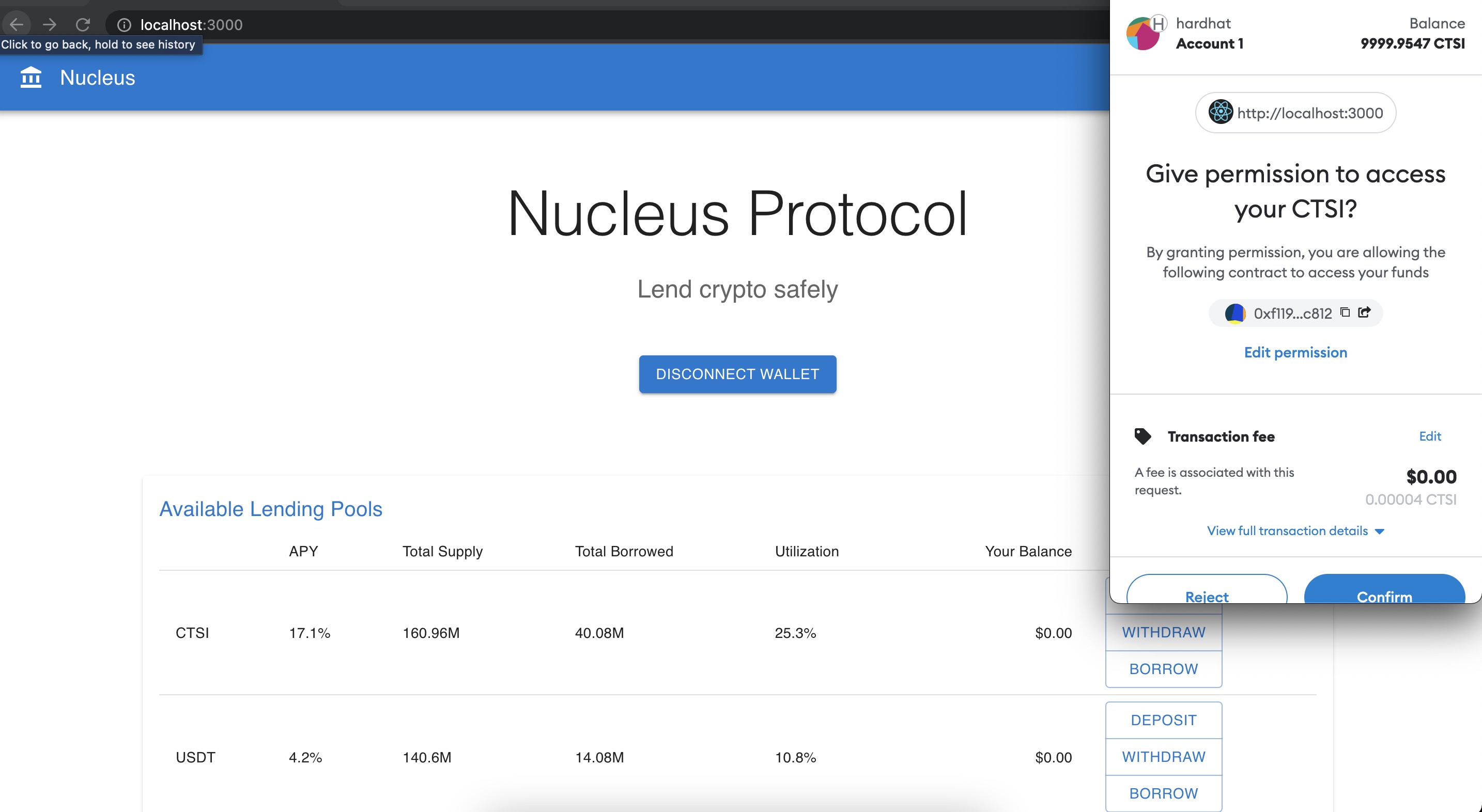 Nucleus DeFi Lending Protocol - Confirm Transaction | Built with Cartesi Rollups