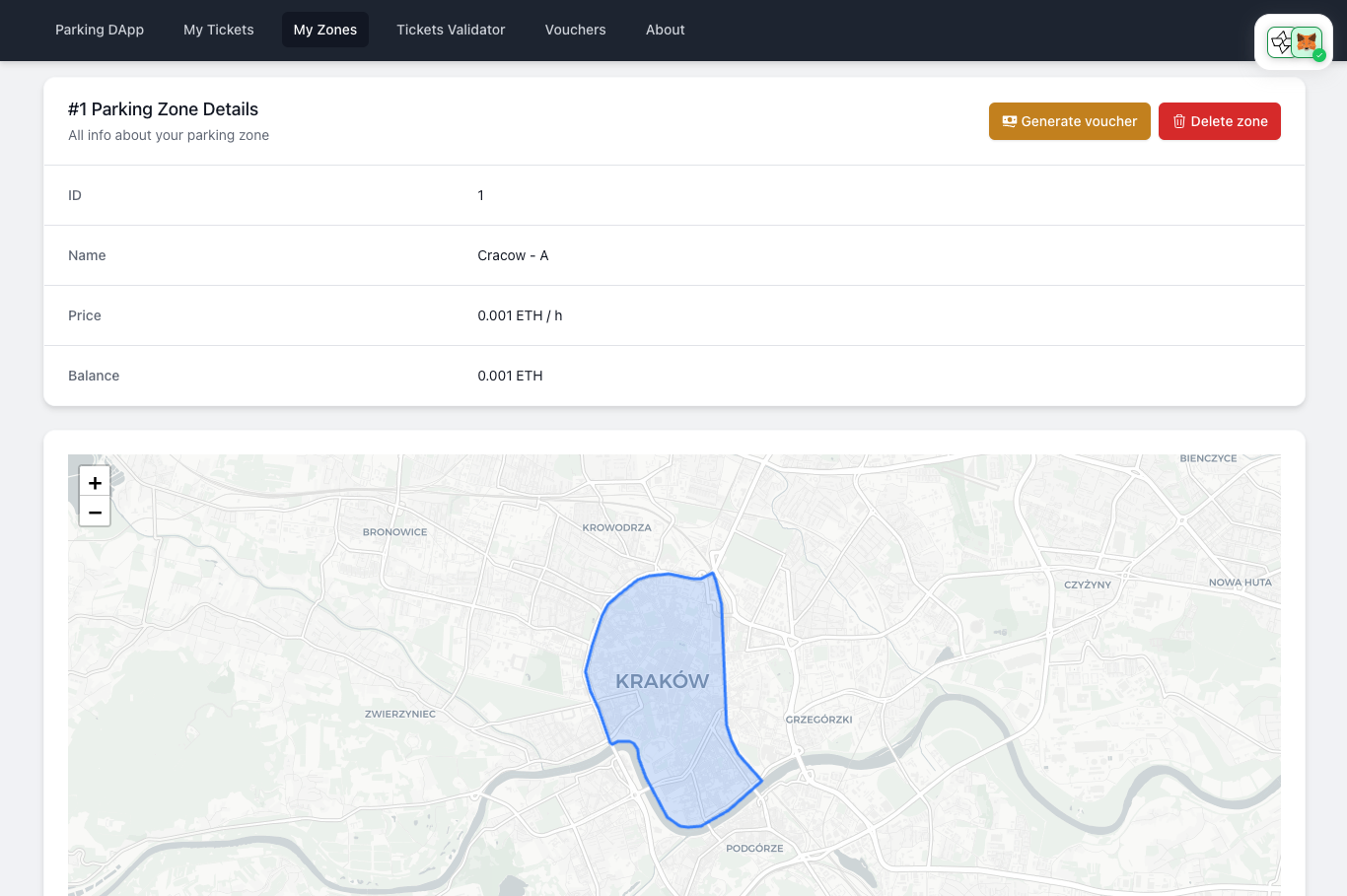 Webchefs Parking DApp - Parking zone details | Built with Cartesi Rollups